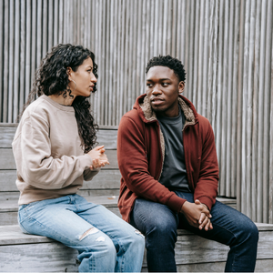 Two people talking